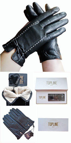 Перчатки женские кожаные с отстрочкой,TOPLINE