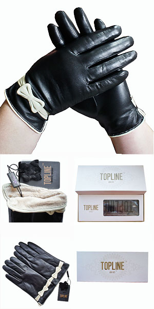 Перчатки женские кожаные с бежевой отделкой,TOPLINE